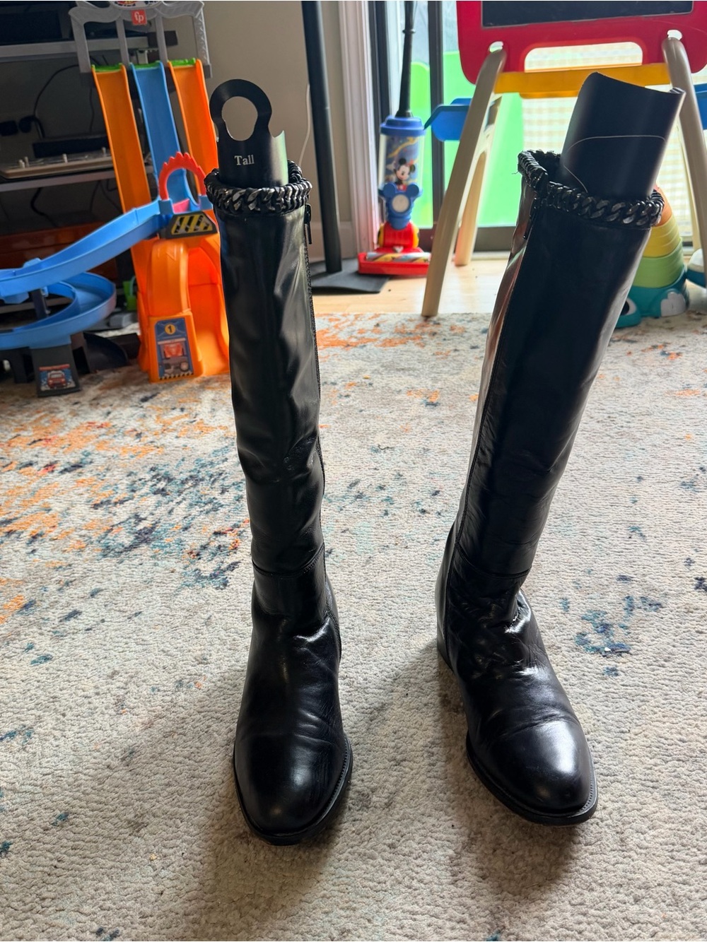 Johnston & Murphy Black Leather Tall Boots with Chain Cuff